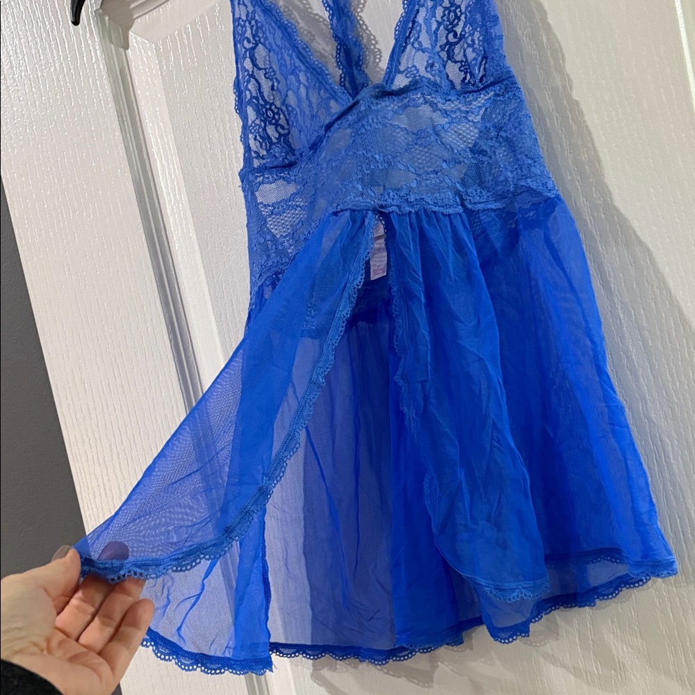 Victoria’s Secret Blue Lace Sheer Lingerie Tank Top Women’s Size Small - Picture 3 of 8